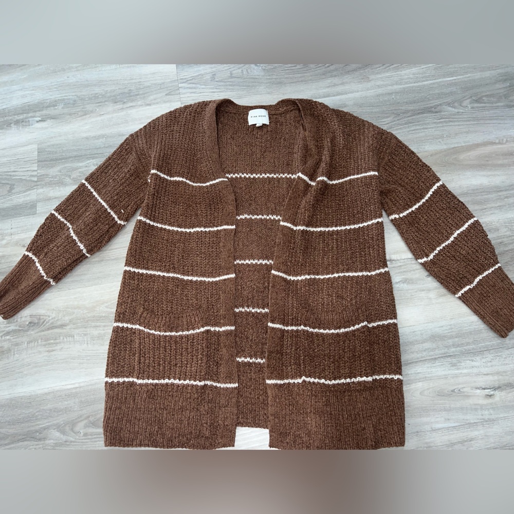 Pink Rose Brown and White Striped Cardigan